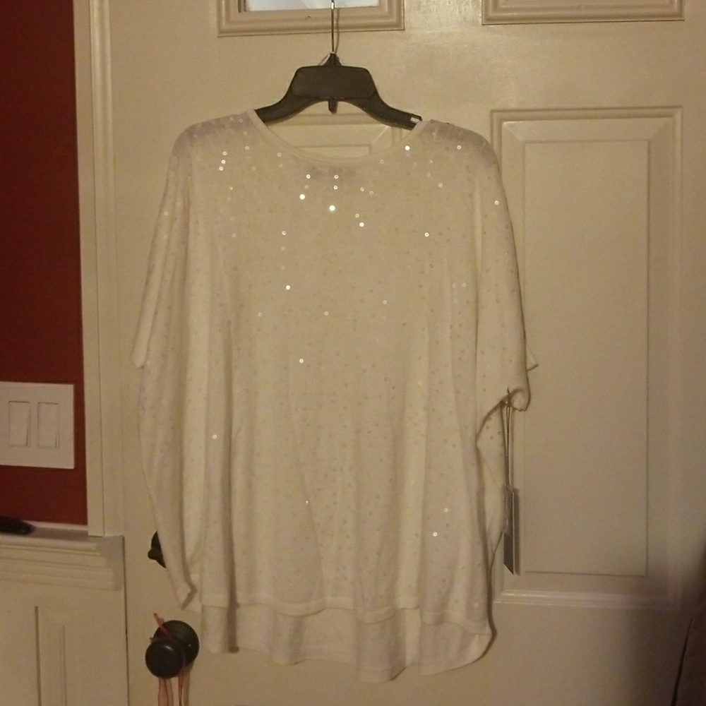 JLo Gorgeous Sequined Cream Dollman Top